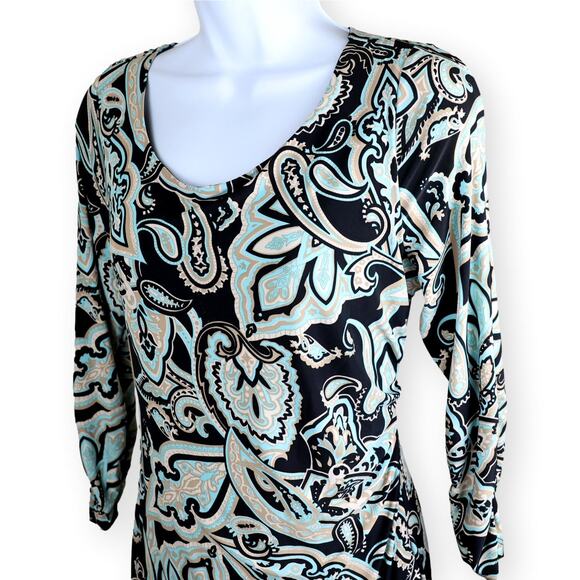 INC International Concepts Side Ruched Paisley Print Jersey Knit Dress Petite L - Picture 2 of 9